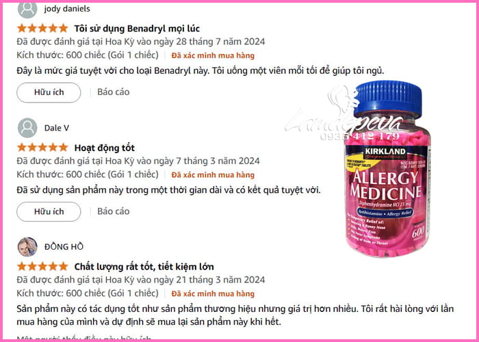 Thuốc chống dị ứng Allergy Medicine Kirkland 600 viên của Mỹ 0