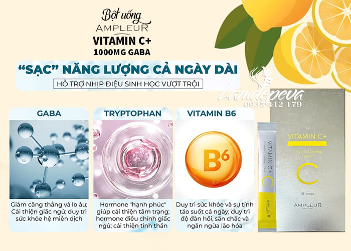 Bột uống Vitamin C+ Ampleur 1000mg With Gaba của Nhật Bản 99