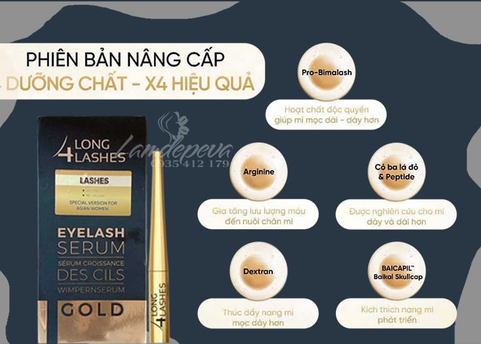 Serum dưỡng mi Long 4 Lashes Gold của Mỹ 4ml cao cấp 2