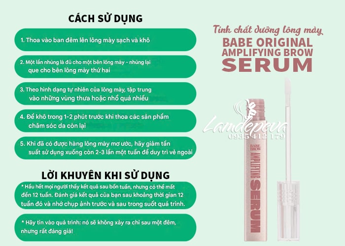 Serum dưỡng lông mày Babe Original Amplifying Brow Mỹ 5