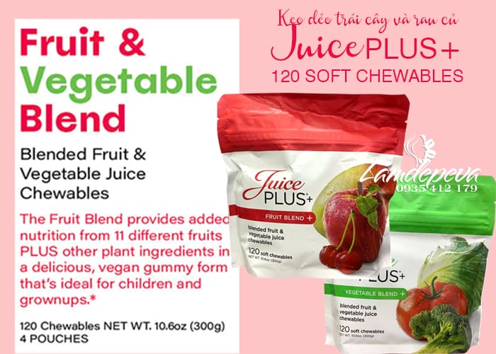 Kẹo dẻo trái cây Juice Plus+ 120 Chewables của Mỹ gói 300g 6 Kẹo dẻo trái cây Juice Plus+ 120 Chewables của Mỹ gói 300g 6