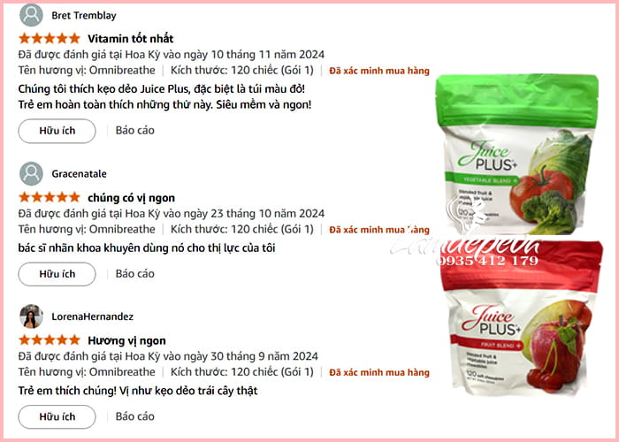 Kẹo dẻo trái cây Juice Plus+ 120 Chewables của Mỹ gói 300g 0 Kẹo dẻo trái cây Juice Plus+ 120 Chewables của Mỹ gói 300g 0