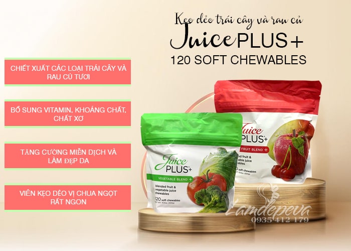 Kẹo dẻo trái cây Juice Plus+ 120 Chewables của Mỹ gói 300g 45 Kẹo dẻo trái cây Juice Plus+ 120 Chewables của Mỹ gói 300g 45