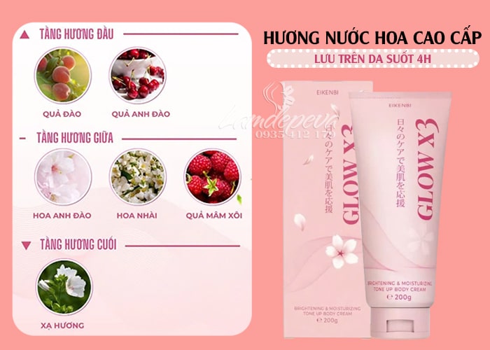 Dưỡng thể trắng da Glow X3 Eikenbi Tone Up Cream Nhật Bản 58