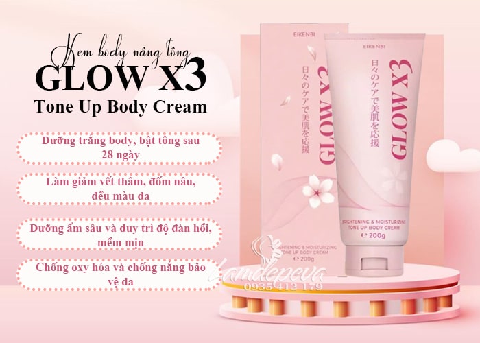 Dưỡng thể trắng da Glow X3 Eikenbi Tone Up Cream Nhật Bản 6