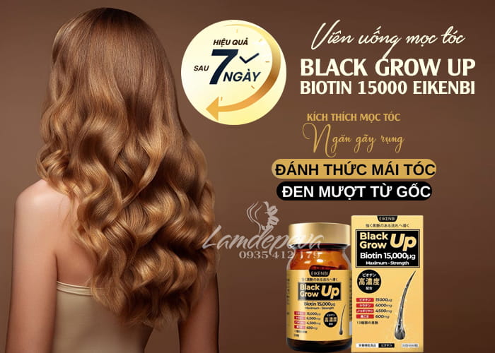 Viên uống mọc tóc Eikenbi Black Grow Up Biotin 15000 Nhật Bản 34