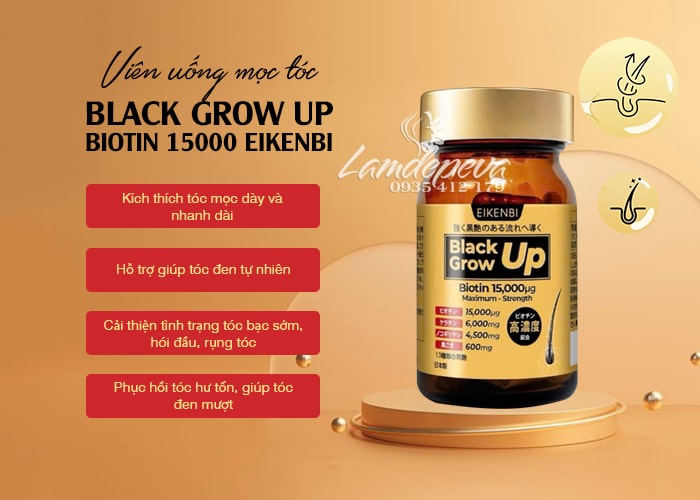 Viên uống mọc tóc Eikenbi Black Grow Up Biotin 15000 Nhật Bản 67