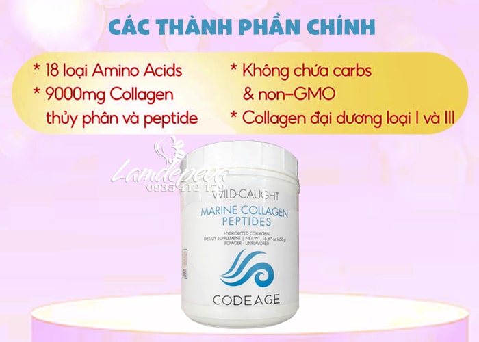 Bột uống CodeAge Marine Collagen Peptide của Mỹ hộp 450g 5