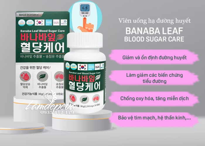 Viên uống giảm đường huyết Banaba Leaf Blood Sugar Care Hàn Quốc 980