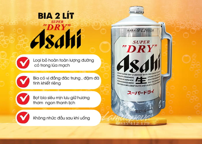 Bia Asahi 2 lít Super Dry của Nhật Bản, giá đại lý 56