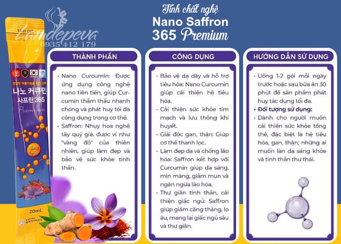 Nước tinh nghệ Nano Curcumin Saffron 365 Premium 30 gói x 20ml 0