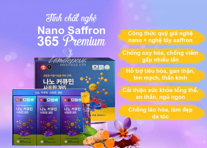 Nước tinh nghệ Nano Curcumin Saffron 365 Premium 30 gói x 20ml 89