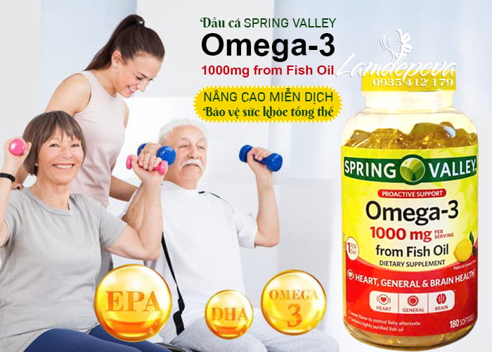 Dầu cá Spring Valley Omega-3 1000mg From Fish Oil 180 viên 56