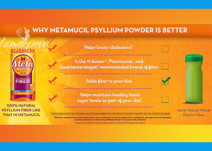 Bột bổ sung chất xơ vị cam Metamucil 4 in 1 Fiber của Mỹ 754g 89