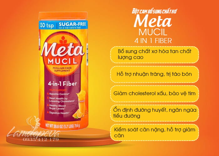 Bột bổ sung chất xơ vị cam Metamucil 4 in 1 Fiber của Mỹ 754g 6