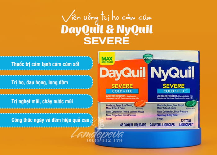 Viên uống giảm ho và cảm cúm Dayquil & Nyquil Severe 3