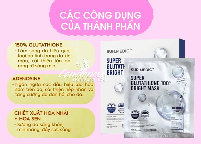 Mặt nạ dưỡng trắng Super Glutathione 100 Bright Mask Sur.Medic 56