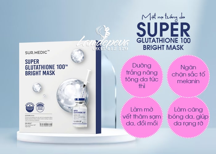 Mặt nạ dưỡng trắng Super Glutathione 100 Bright Mask Sur.Medic 56