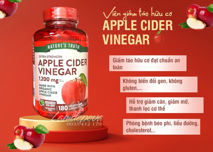Viên giấm táo hữu cơ Apple Cider Vinegar 1200mg giảm cân 78