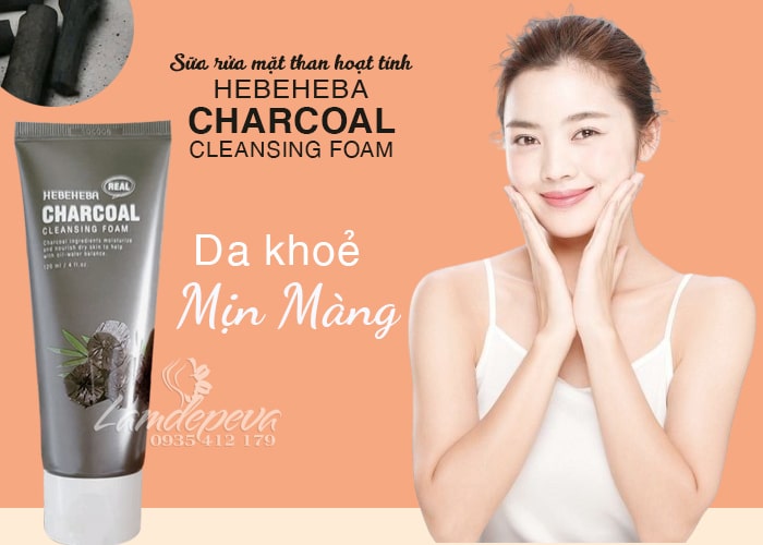 Sữa rửa mặt than hoạt tính Hebeheba Charcoal Cleansing Foam 45
