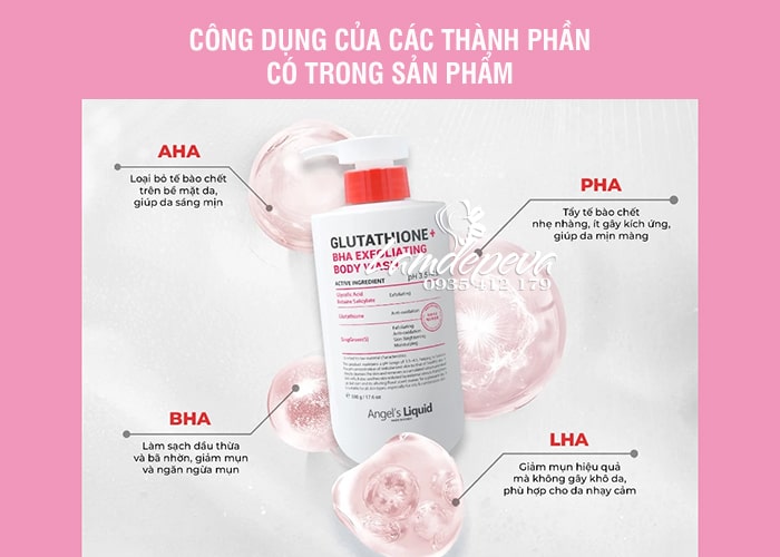 Sữa tắm giảm mụn Glutathione BHA Exfoliating Body Wash 500ml 69