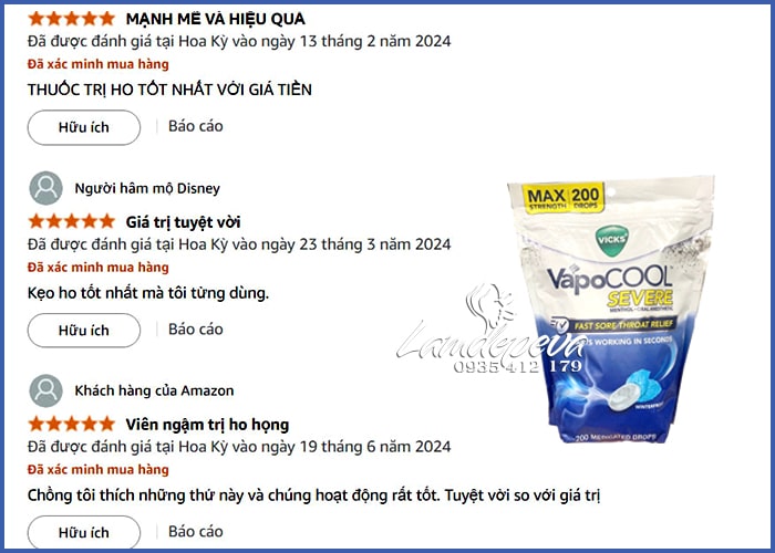 Kẹo ngậm giảm ho thông mũi VapoCool Vicks 200 viên của Mỹ 33