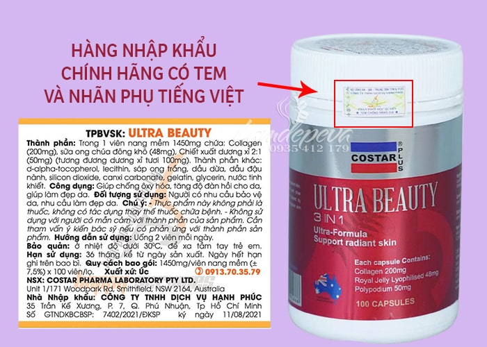 Viên uống đẹp da Costar Ultra Beauty 3 In 1 của Úc hộp 100 viên 58