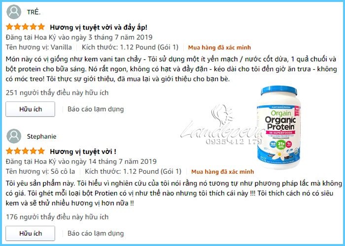 Bột đạm hữu cơ Orgain Organic Protein & Superfoods Vani 1,22kg 70