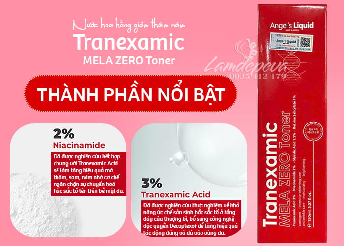 Nước hoa hồng Tranexamic Mela Zero Toner Angels Liquid 150ml 22