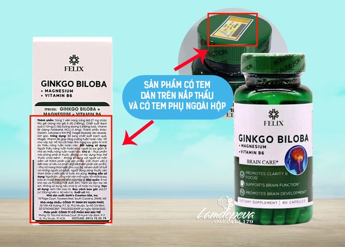 Bổ não Felix Ginkgo Biloba Magnesium Vitamin B6 của Mỹ 99