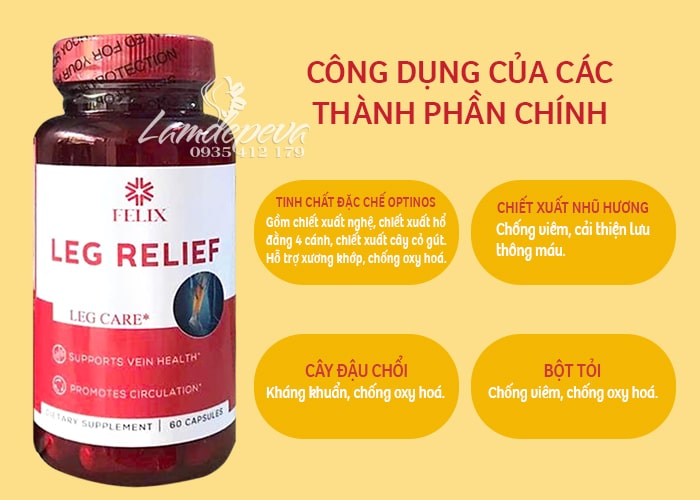 Viên uống suy giãn tĩnh mạch Felix Leg Relief của Mỹ hộp 60 viên 36