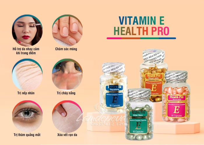 Viên nang Vitamin E Health Pro bôi mặt của Mỹ hộp 90 viên 56