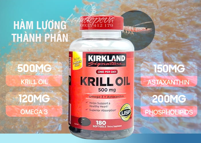 Dầu nhuyễn thể Krill Oil Kirkland 500mg 180 viên của Mỹ 3