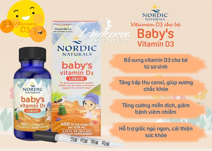 Vitamin D3 cho bé sơ sinh Baby's Vitamin D3 Liquid Nordic 2 Vitamin D3 cho bé sơ sinh Baby's Vitamin D3 Liquid Nordic 2