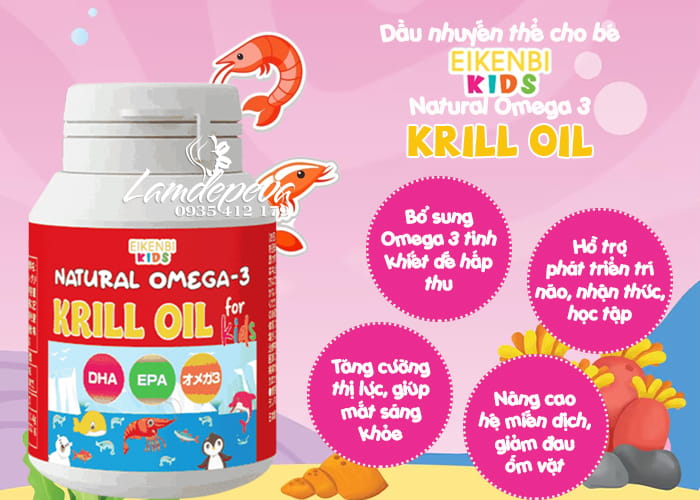 Dầu nhuyễn thể Natural Omega 3 Krill Oil Eikenbi Kids 55 Dầu nhuyễn thể Natural Omega 3 Krill Oil Eikenbi Kids 55