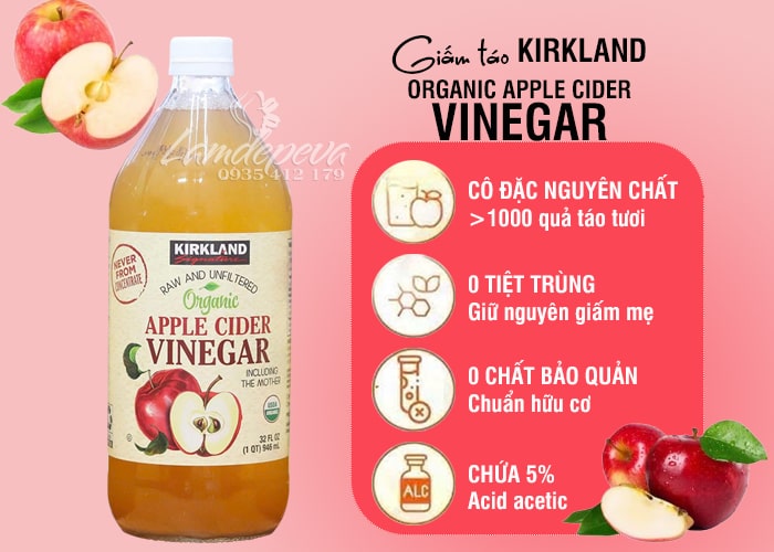 Giấm táo hữu cơ Kirkland Organic Apple Cider Vinegar 946ml 90
