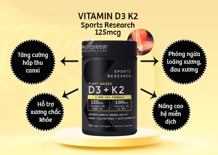 Viên uống Sports Research D3 + K2 160 viên công dụng